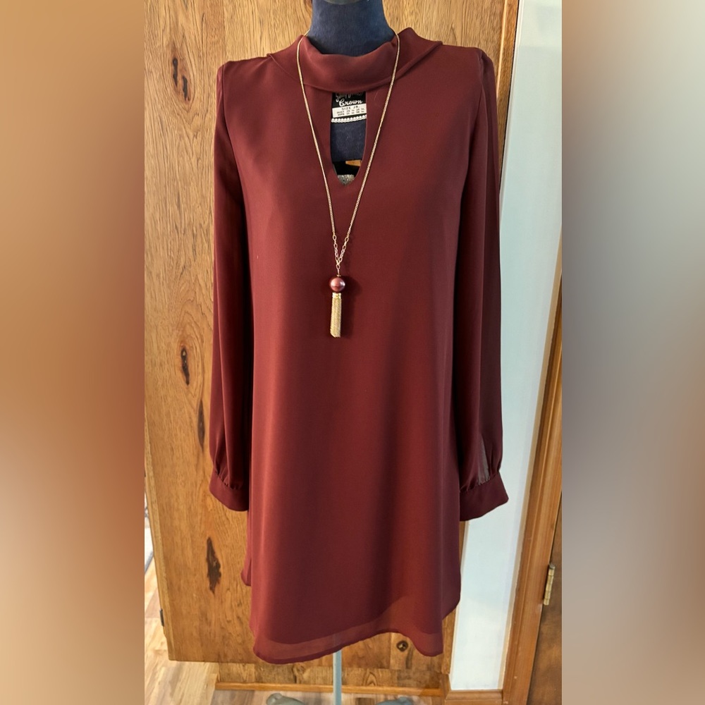 Elegant Burgundy Long Sleeve Dress NWOT